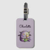 Cute Purple Green Fluffy Monster Buddy Bagagelabel (Voorkant (verticaal))