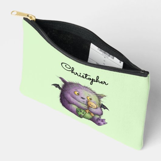 Cute Purple Green Fluffy Monster Buddy Etui (Open)