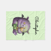 Cute Purple Green Fluffy Monster Buddy Fleece Deken (Voorkant (Horizontaal))