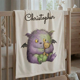 Cute Purple Green Fluffy Monster Buddy Fleece Deken
