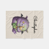 Cute Purple Green Fluffy Monster Buddy Fleece Deken (Voorkant (Horizontaal))
