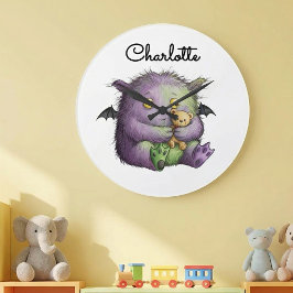 Cute Purple Green Fluffy Monster Buddy Grote Klok