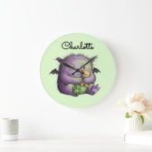 Cute Purple Green Fluffy Monster Buddy Grote Klok (Huis)