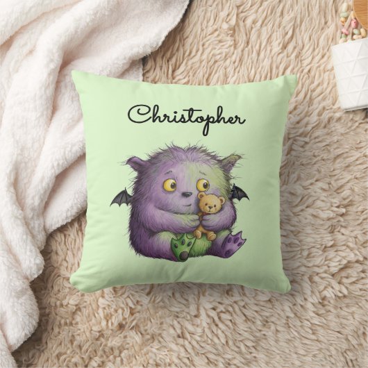 Cute Purple Green Fluffy Monster Buddy Kussen (Deken)
