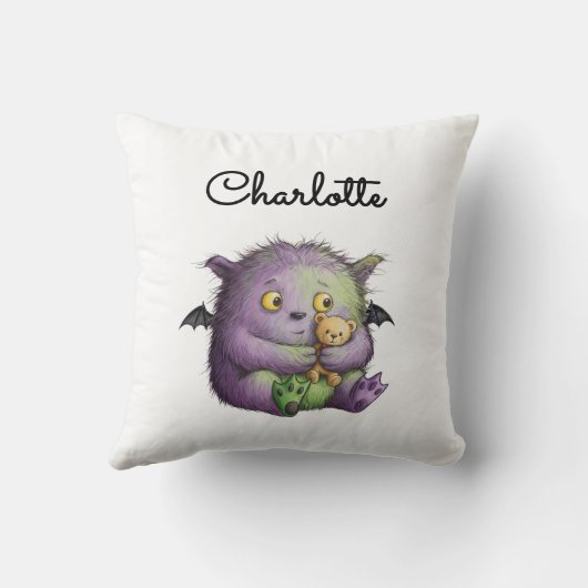 Cute Purple Green Fluffy Monster Buddy Kussen (Achterkant)