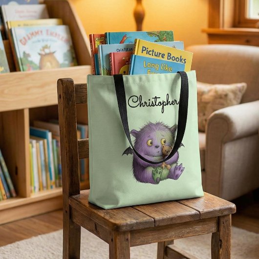 Cute Purple Green Fluffy Monster Buddy Tote Bag