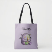 Cute Purple Green Fluffy Monster Buddy Tote Bag (Voorkant)