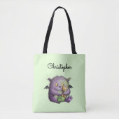 Cute Purple Green Fluffy Monster Buddy Tote Bag (Voorkant)