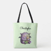 Cute Purple Green Fluffy Monster Buddy Tote Bag (Achterkant)