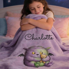Cute Purple Green Fluffy Monster Kids Fleece Deken