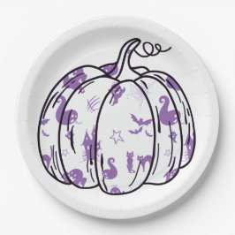 Cute Purple Halloween Icons in Pumpkin Papieren Bordje