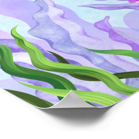 Cute Purple Mermaid Tail, Girl's Birthday Party Poster (Hoek)