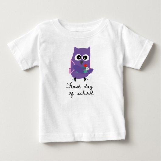 Cute, purple owl, owlet "First day of school" (Voorkant)