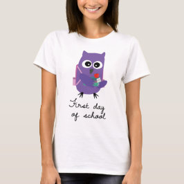 Cute, purple owl, owlet "First day of school" T-shirt