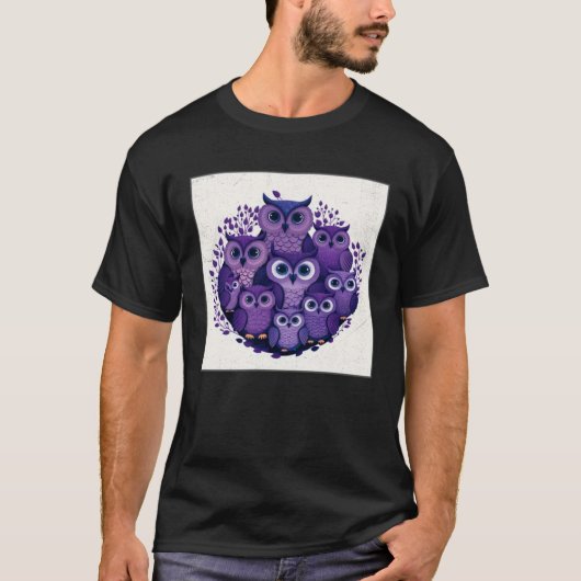 Cute Purple Owls Illustration Minimal Unique Big E T-shirt (Voorkant)