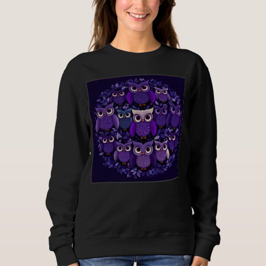 Cute Purple Owls Illustration Minimal Unique Big E Trui (Voorkant)