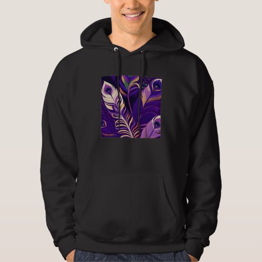 Cute Purple Peacock Feathers Illustration Birds Wo Hoodie (Voorkant)