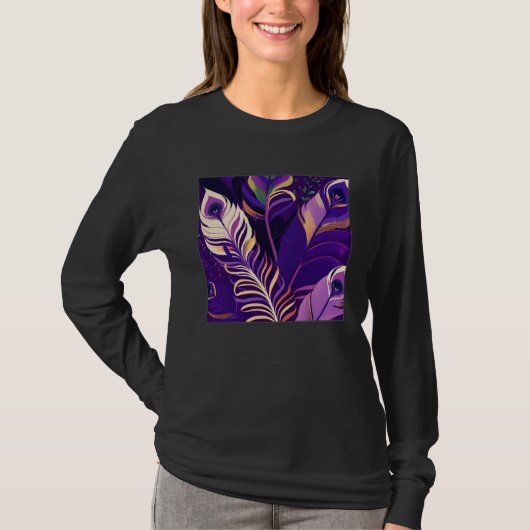 Cute Purple Peacock Feathers Illustration Birds Wo T-shirt (Voorkant)