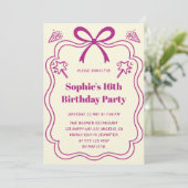 Cute Purple Ribbon Frame Sweet 16 Birthday Party Kaart (Staand voorkant)