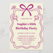 Cute Purple Ribbon Frame Sweet 16 Birthday Party Kaart (Voorkant)