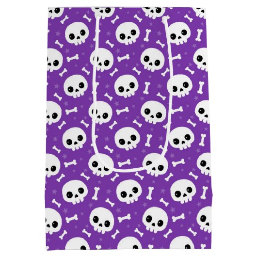 Cute Purple Skull & Bones Halloween Pattern Medium Cadeauzakje (Achterkant)