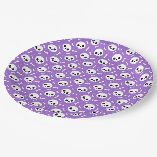 Cute Purple Skull & Bones Halloween Pattern Papieren Bordje (Gekanteld)