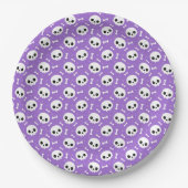 Cute Purple Skull & Bones Halloween Pattern Papieren Bordje (Voorkant)