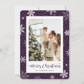 Cute Purple Snowflake Photo Christmas Card Feestdagenkaart (Voorkant)