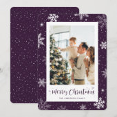 Cute Purple Snowflake Photo Christmas Card Feestdagenkaart (Voorkant / Achterkant)