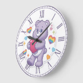 Cute Purple Teddy Bear Hugging Heart Valentine Nur Grote Klok (Hoek)