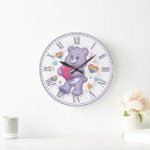 Cute Purple Teddy Bear Hugging Heart Valentine Nur Grote Klok (Huis)