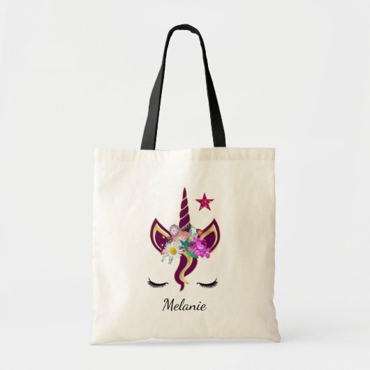 Cute Purple Unicorn Horn Personalised Tote Bag (Voorkant)