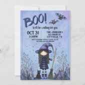 Cute Purple Witch Kids Halloween Kaart (Voorkant)