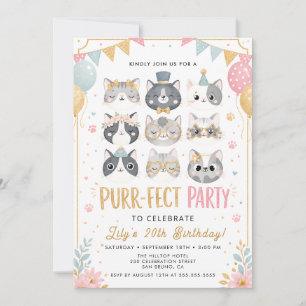 Cute Purrfecte Kitty Feest Uitnodiging voor Meisje