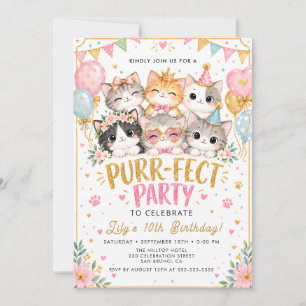 Cute Purrfecte Kitty Feest Uitnodiging voor Meisje
