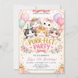 Cute Purrfecte Kitty Feest Uitnodiging voor Meisje