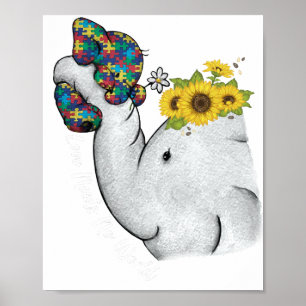Cute Puzzle Elephant Mam Autisme Awareness Poster