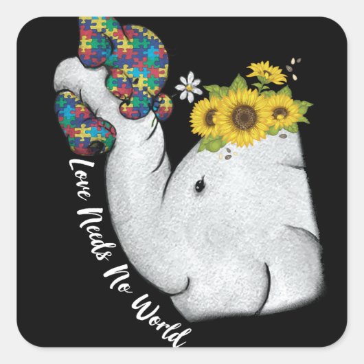 Cute Puzzle Elephant Mam Autisme Awareness Vierkante Sticker (Voorkant)