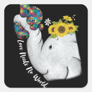 Cute Puzzle Elephant Mam Autisme Awareness Vierkante Sticker