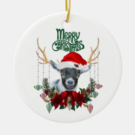 Cute Pygmy Kind Goat met kerst Keramisch Ornament