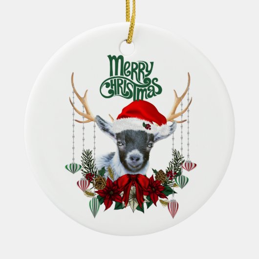 Cute Pygmy Kind Goat met kerst Keramisch Ornament (Voorkant)