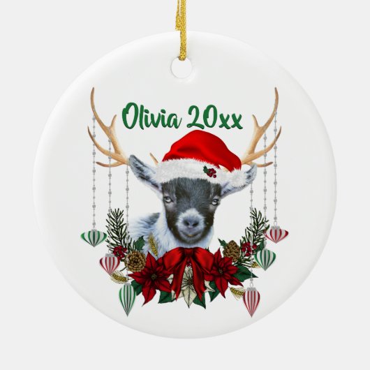 Cute Pygmy Kind Goat met kerst Keramisch Ornament (Achterkant)