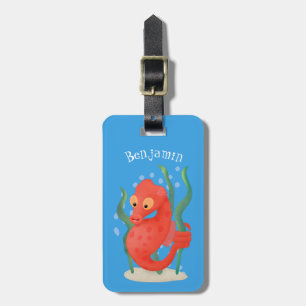 Cute pygmy seahorse cartoon bagagelabel