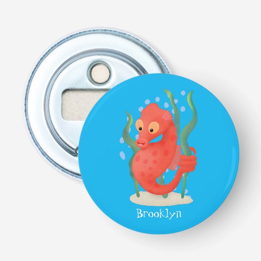 Cute pygmy seahorse cartoon button flesopener (Voorkant)