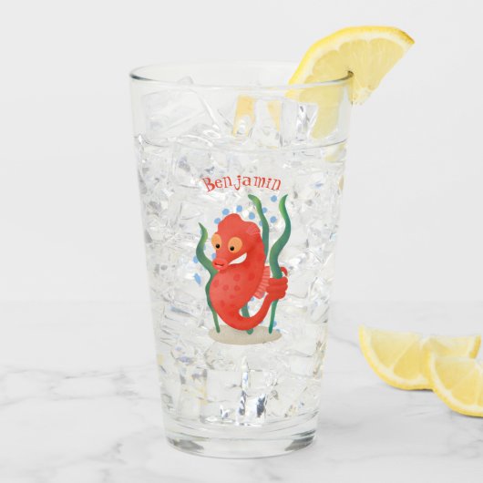 Cute pygmy seahorse cartoon glas (Achterkant ijs)