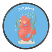 Cute pygmy seahorse cartoon hockey puck (Voorkant)