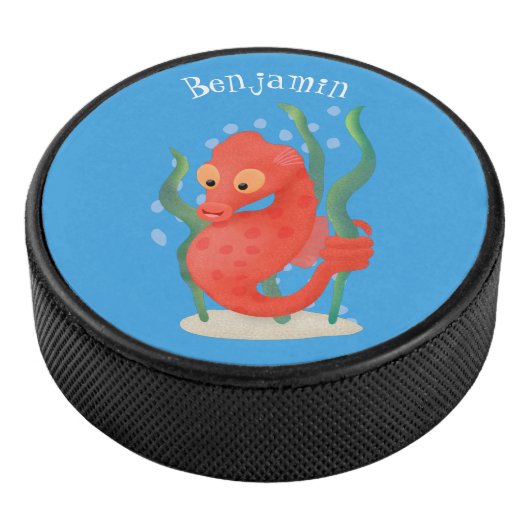 Cute pygmy seahorse cartoon hockey puck (3/4)