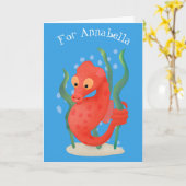 Cute pygmy seahorse cartoon kaart (Gele Bloem)