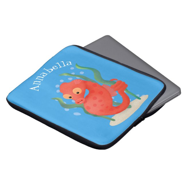 Cute pygmy seahorse cartoon laptop sleeve (Voorkant top)