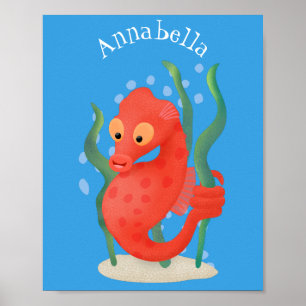 Cute pygmy seahorse cartoon poster